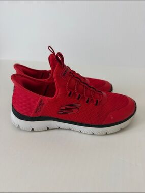 Skechers Kids Red and White Slip-On Athletic Sneakers